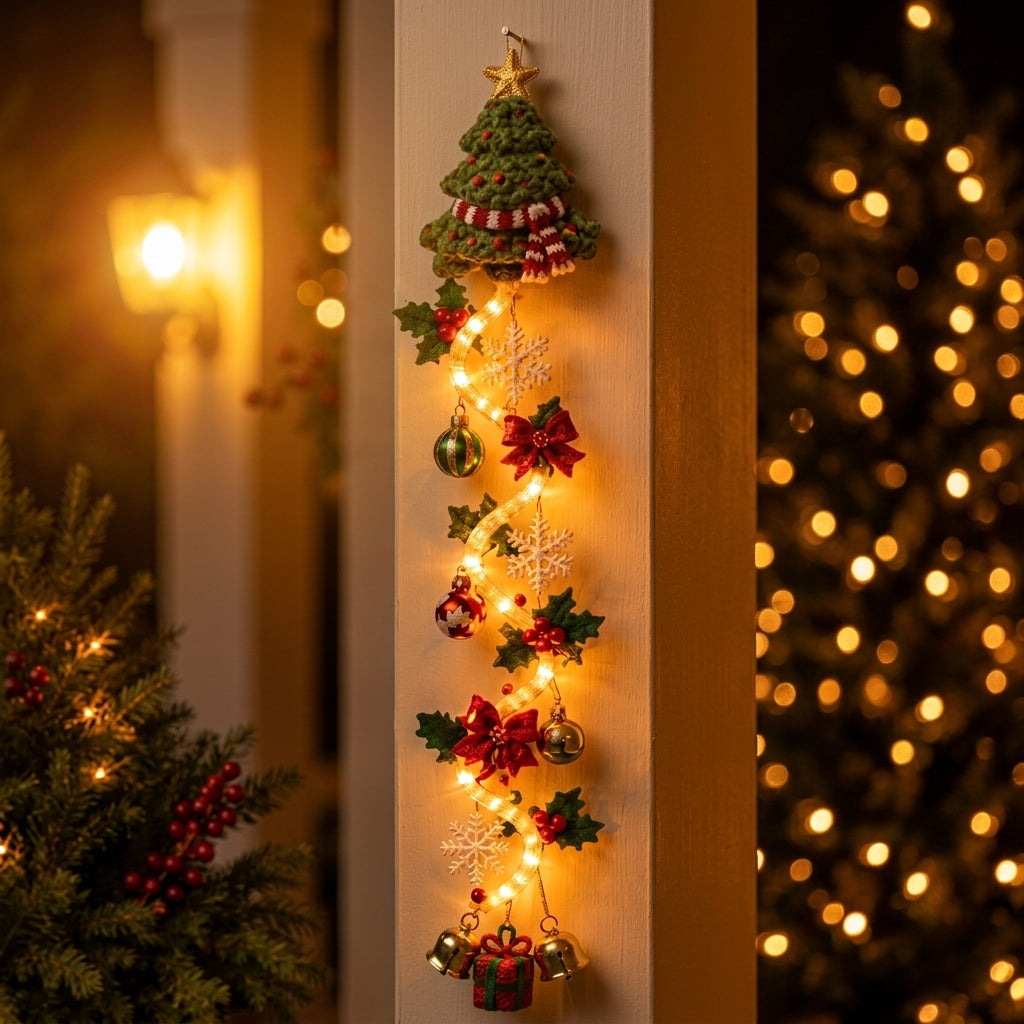 LED-Juleophæng | Stof & Plast Med Integreret LED-Belysning | 50 cm Vertikal Juledekoration Til Indendørs Døre & Vægge | Vanero