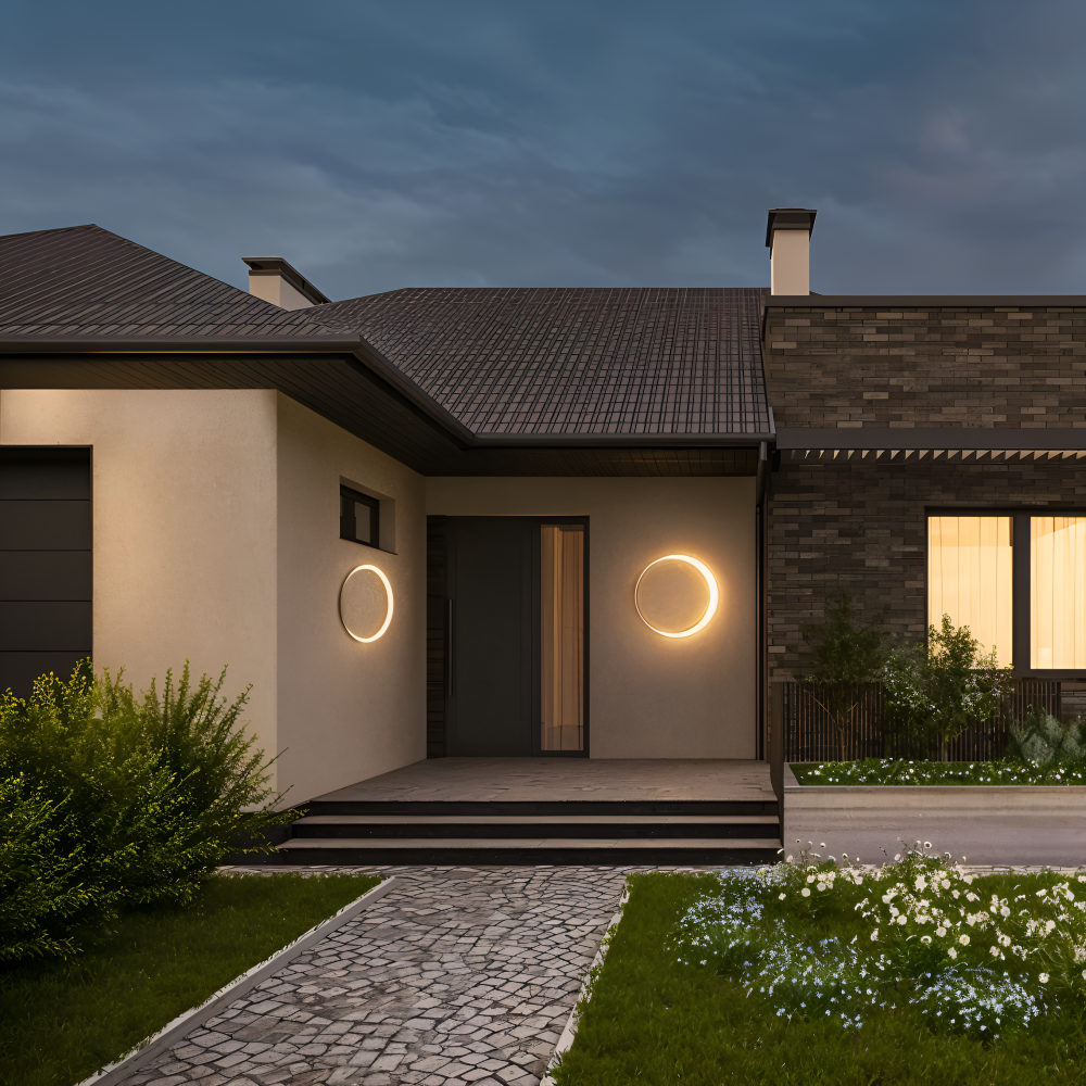 Rund LED Væglampe Udendørs Armatur | Aluminium Polykarbonat Konstruktion | Facade Indgang Terrasse & Udendørs Belysning | Vanero