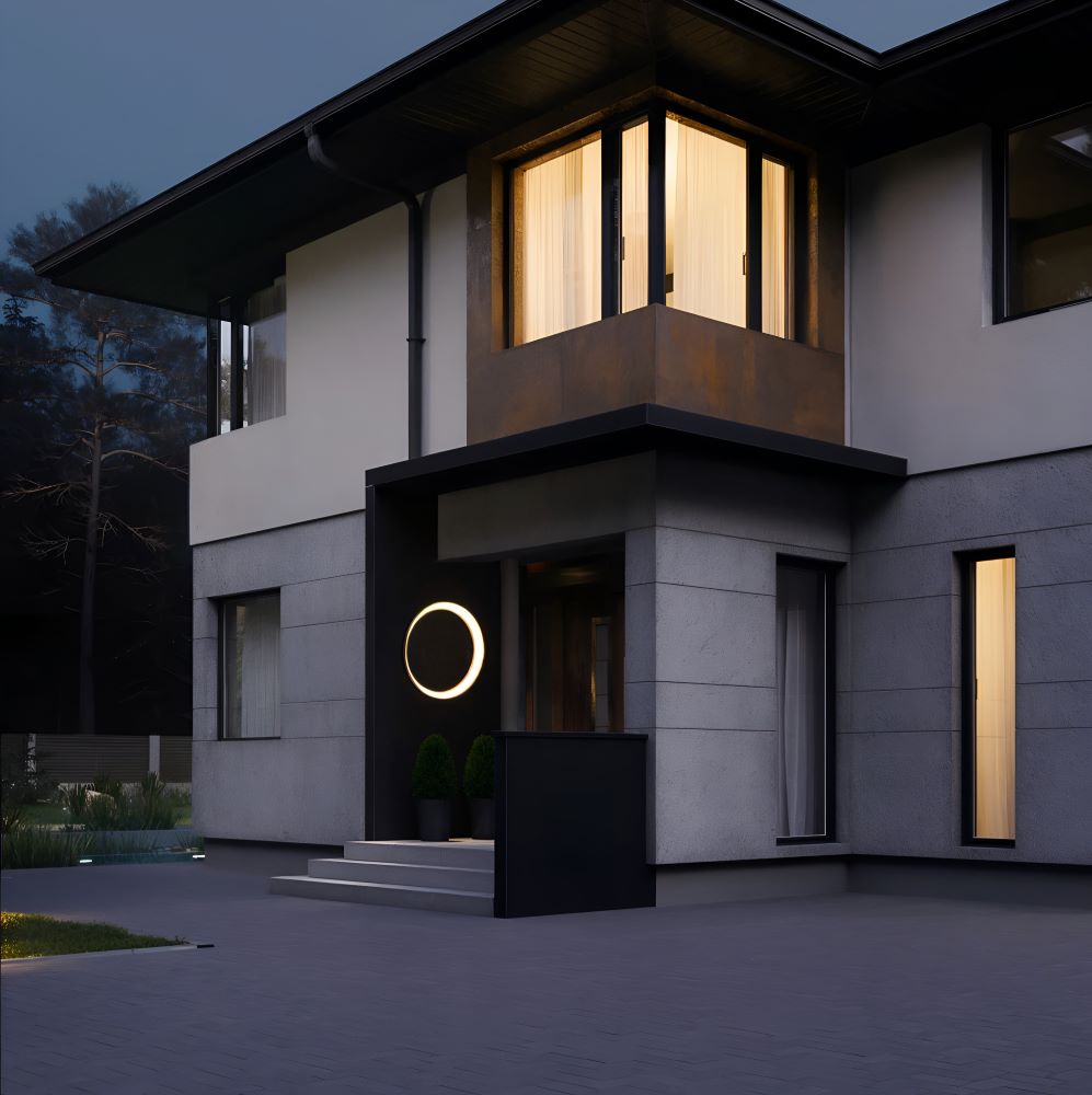 Rund LED Væglampe Udendørs Armatur | Aluminium Polykarbonat Konstruktion | Facade Indgang Terrasse & Udendørs Belysning | Vanero