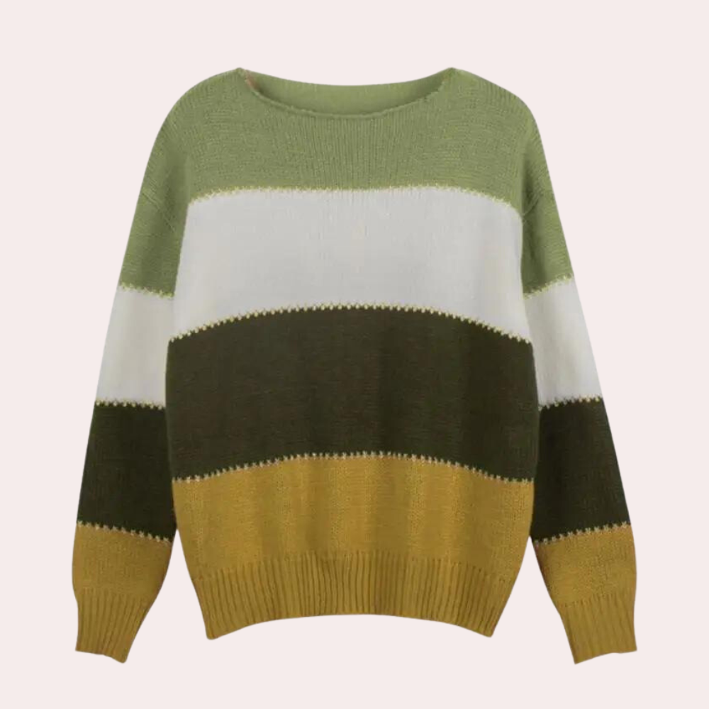 Dametrøje Bomuldsblanding Strik | Afslappet Pasform Sweater | Stribet Design Med Ribkanter til Hverdags- & Arbejdsbrug | Vanero