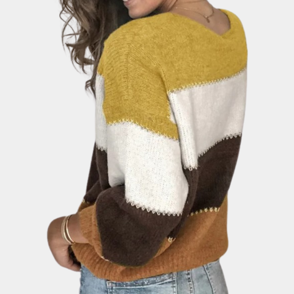 Dametrøje Bomuldsblanding Strik | Afslappet Pasform Sweater | Stribet Design Med Ribkanter til Hverdags- & Arbejdsbrug | Vanero