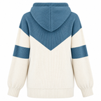 Strik-Hoodie Til Dame | Tofarvet Colorblock-Design & Kontraststriber På Ærmerne | Løs Pasform, Hætte Med Snor & Ribkanter | Vanero