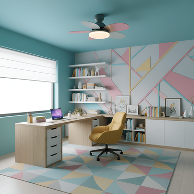 Farverig Blomsterblad Design Loftventilator | Integreret LED Lys | Vanero