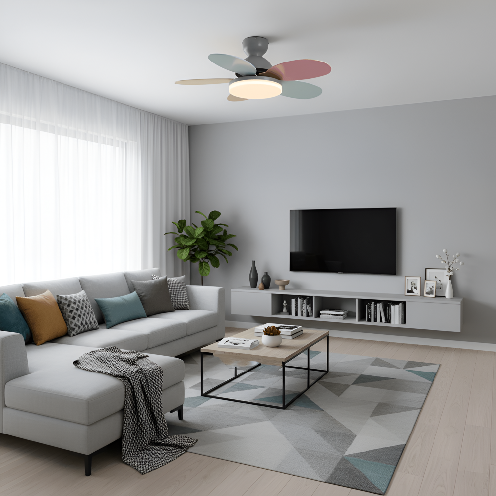 Farverig Blomsterblad Design Loftventilator | Integreret LED Lys | Vanero