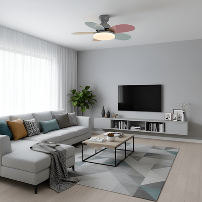 Farverig Blomsterblad Design Loftventilator | Integreret LED Lys | Vanero