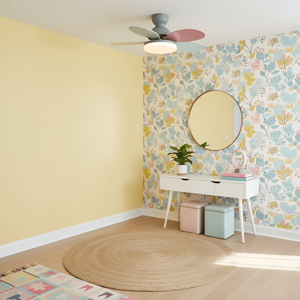 Farverig Blomsterblad Design Loftventilator | Integreret LED Lys | Vanero