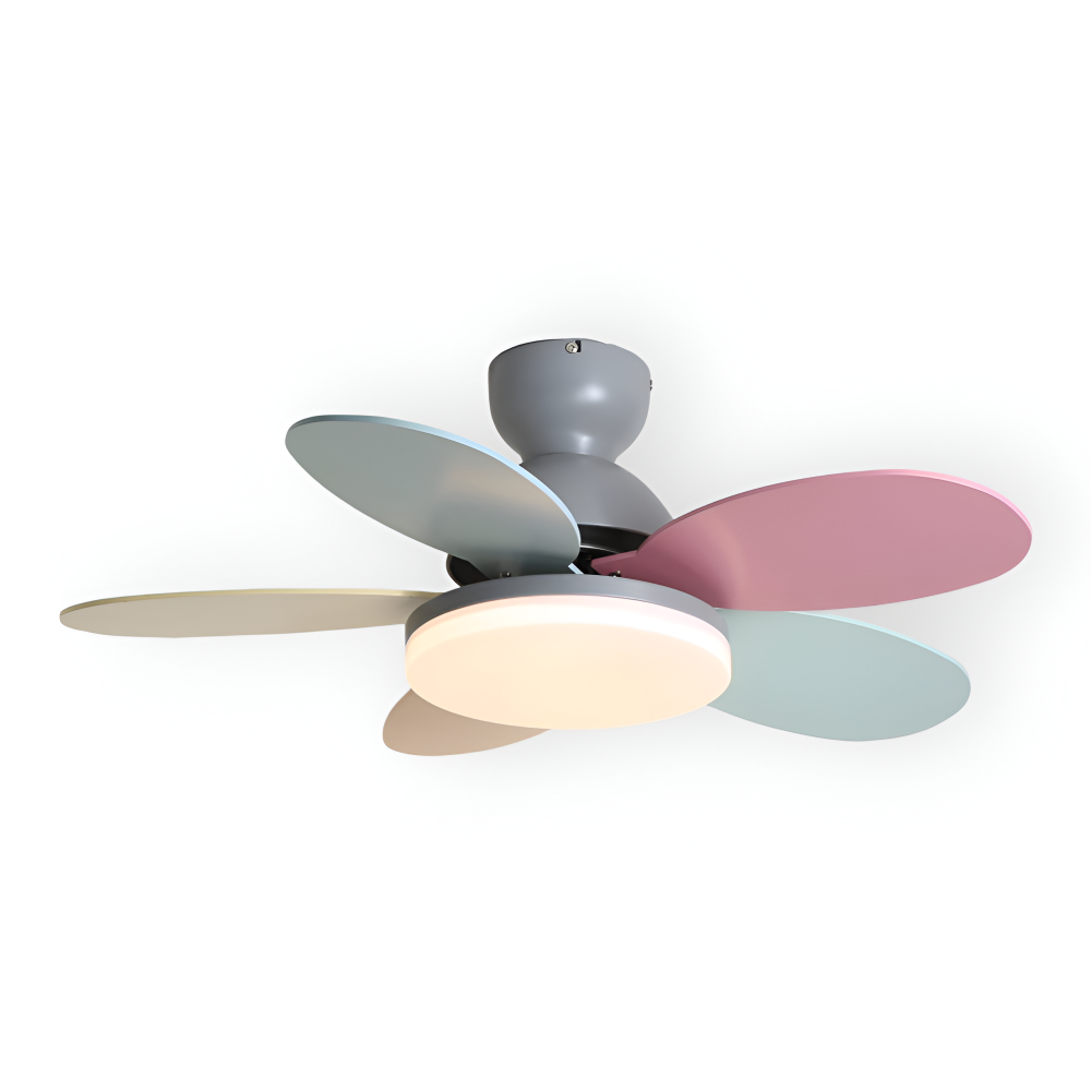 Farverig Blomsterblad Design Loftventilator | Integreret LED Lys | Vanero