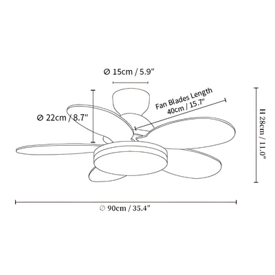 Farverig Blomsterblad Design Loftventilator | Integreret LED Lys | Vanero
