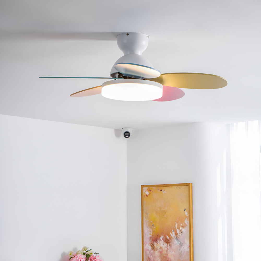 Farverig Blomsterblad Design Loftventilator | Integreret LED Lys | Vanero