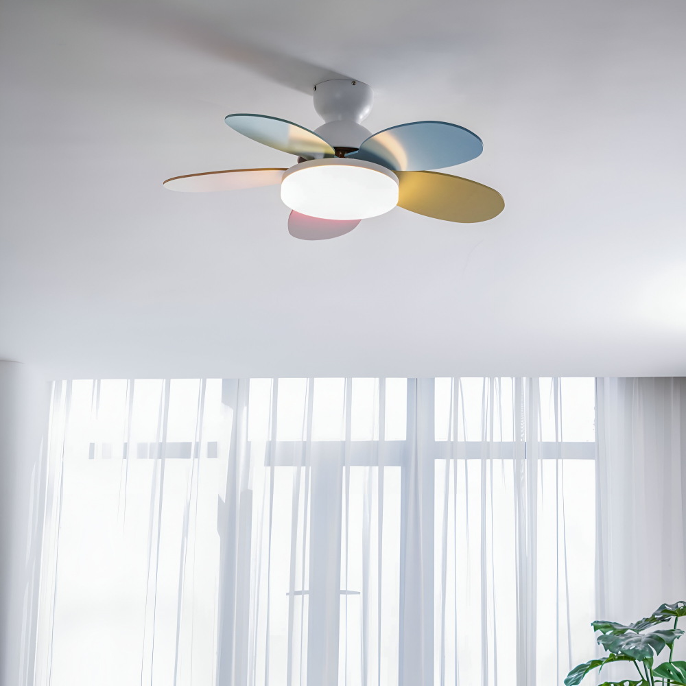 Farverig Blomsterblad Design Loftventilator | Integreret LED Lys | Vanero