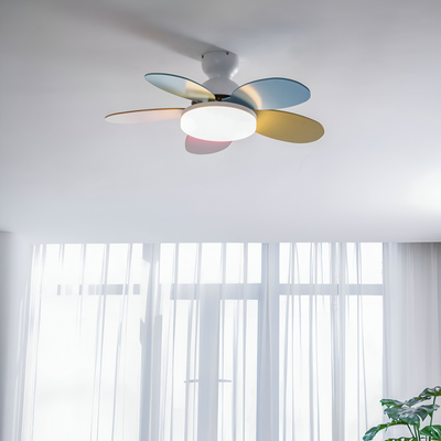 Farverig Blomsterblad Design Loftventilator | Integreret LED Lys | Vanero