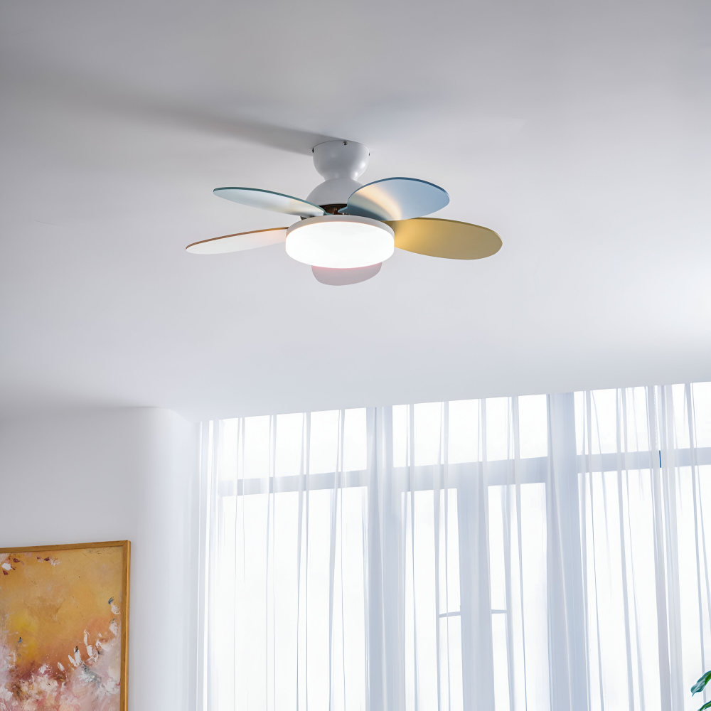 Farverig Blomsterblad Design Loftventilator | Integreret LED Lys | Vanero