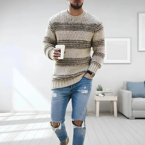Herre Striktrøje Akrylmateriale | Regular Fit Lag-På-Lag Strik | Til Hverdagsbrug & Smart Casual Styling | Vanero