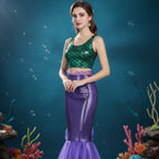 Dame Havfrue Kostumekjole | Glitrende Skæloverdel & Voluminøst Tylskørt | Fantasy Outfit Til Halloween & Temafester | Vanero