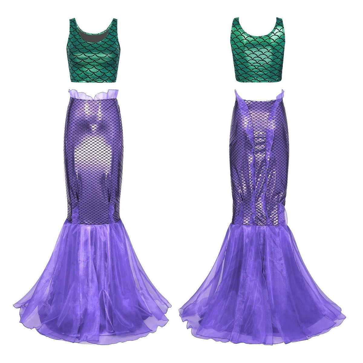 Dame Havfrue Kostumekjole | Glitrende Skæloverdel & Voluminøst Tylskørt | Fantasy Outfit Til Halloween & Temafester | Vanero