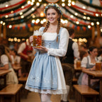 Dame Traditionel Kjole i Bomuld | Pufærmer & Justerbar Snøring i Taljen | Festkjole Til Oktoberfest & Begivenheder | Vanero