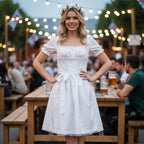 Dame Traditionel Kjole i Bomuld | Pufærmer & Justerbar Snøring i Taljen | Festkjole Til Oktoberfest & Begivenheder | Vanero