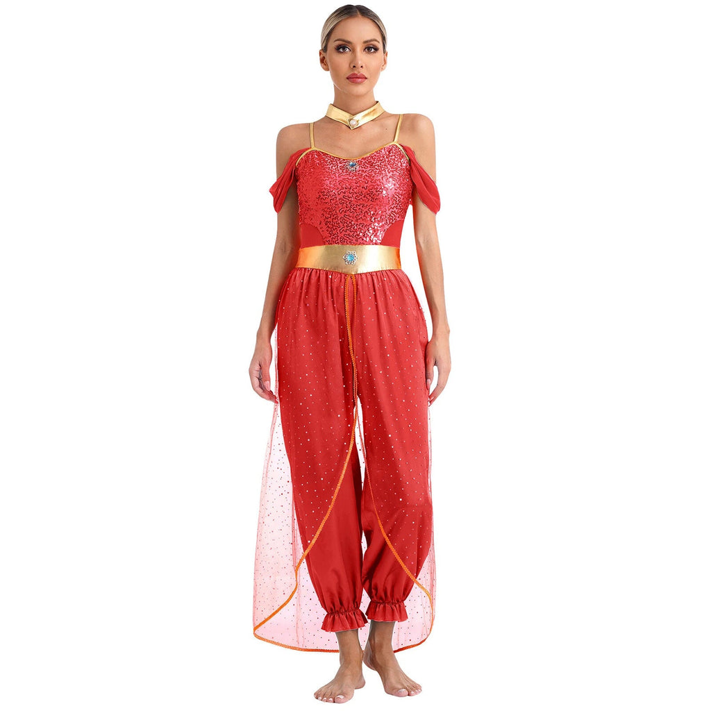 Dame Eventyrkostume Sæt | Glitrende Top & Luftige Bukser | Todelt Outfit Til Halloween, Karneval & Temafester | Vanero