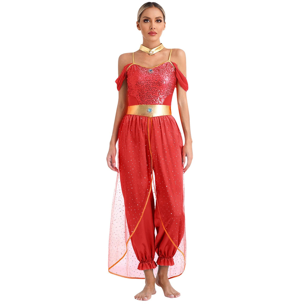 Dame Eventyrkostume Sæt | Glitrende Top & Luftige Bukser | Todelt Outfit Til Halloween, Karneval & Temafester | Vanero
