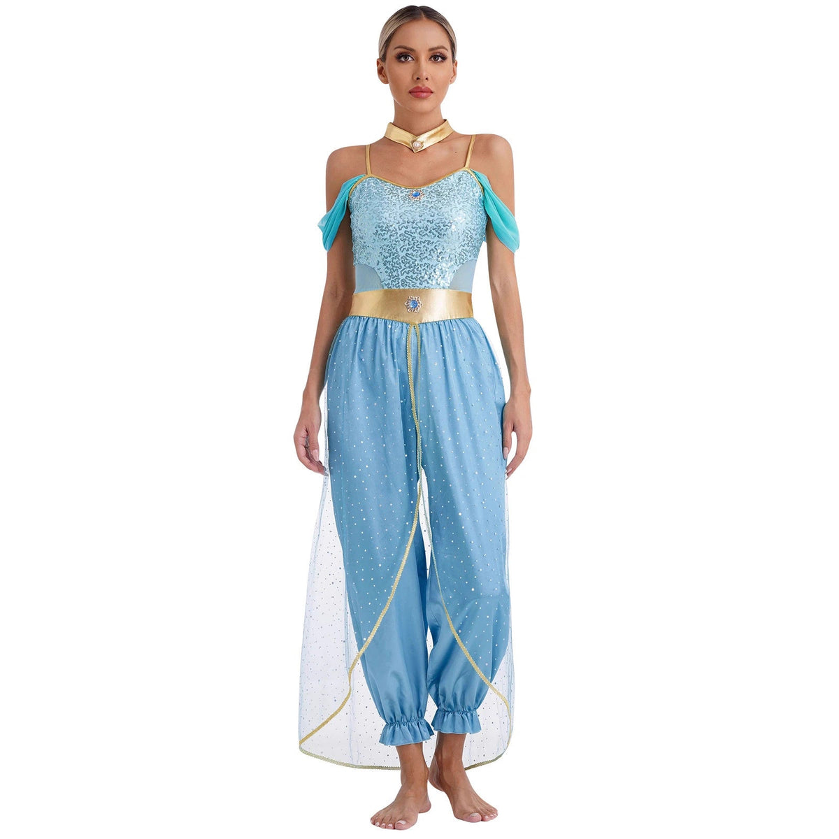 Dame Eventyrkostume Sæt | Glitrende Top & Luftige Bukser | Todelt Outfit Til Halloween, Karneval & Temafester | Vanero