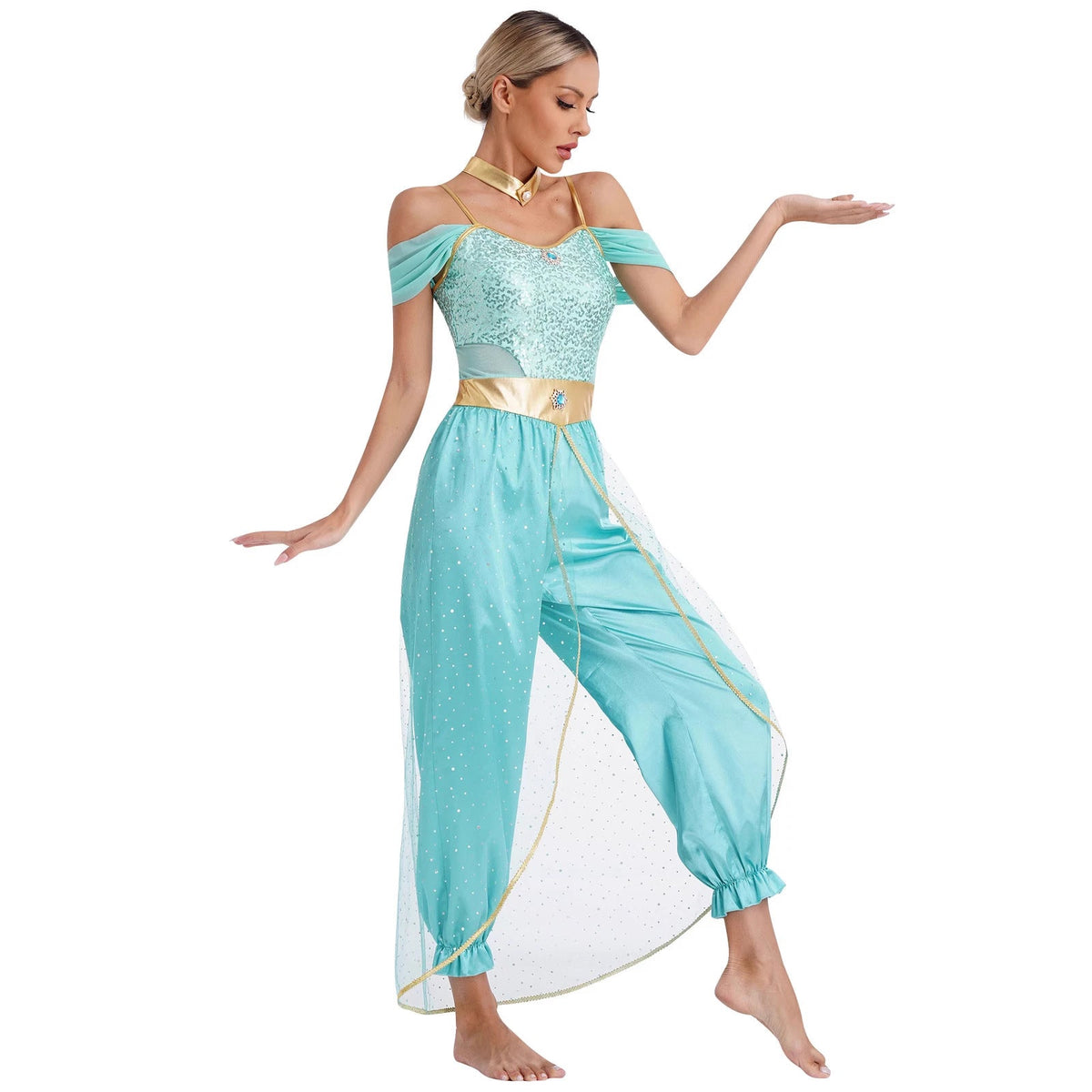 Dame Eventyrkostume Sæt | Glitrende Top & Luftige Bukser | Todelt Outfit Til Halloween, Karneval & Temafester | Vanero