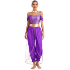 Dame Eventyrkostume Sæt | Glitrende Top & Luftige Bukser | Todelt Outfit Til Halloween, Karneval & Temafester | Vanero