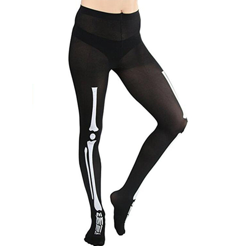 Dame Leggings med Skeletprint | Elastisk Stof & Fuld Længde | Halloween Tights Til Fester & Temabegivenheder | Vanero