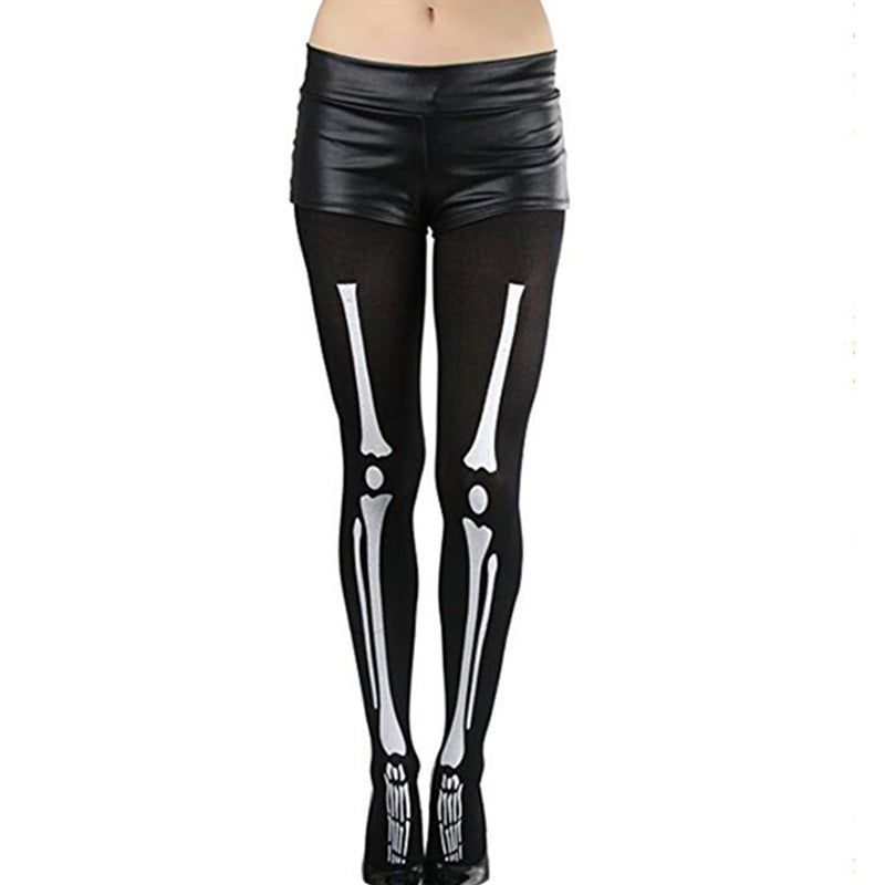 Dame Leggings med Skeletprint | Elastisk Stof & Fuld Længde | Halloween Tights Til Fester & Temabegivenheder | Vanero