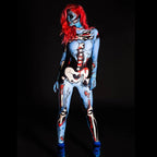 Dame Skelet Heldragt | Flerfarvet Printdesign Med Elastisk Pasform | Til Halloween, Karneval & Kostumefester | Vanero