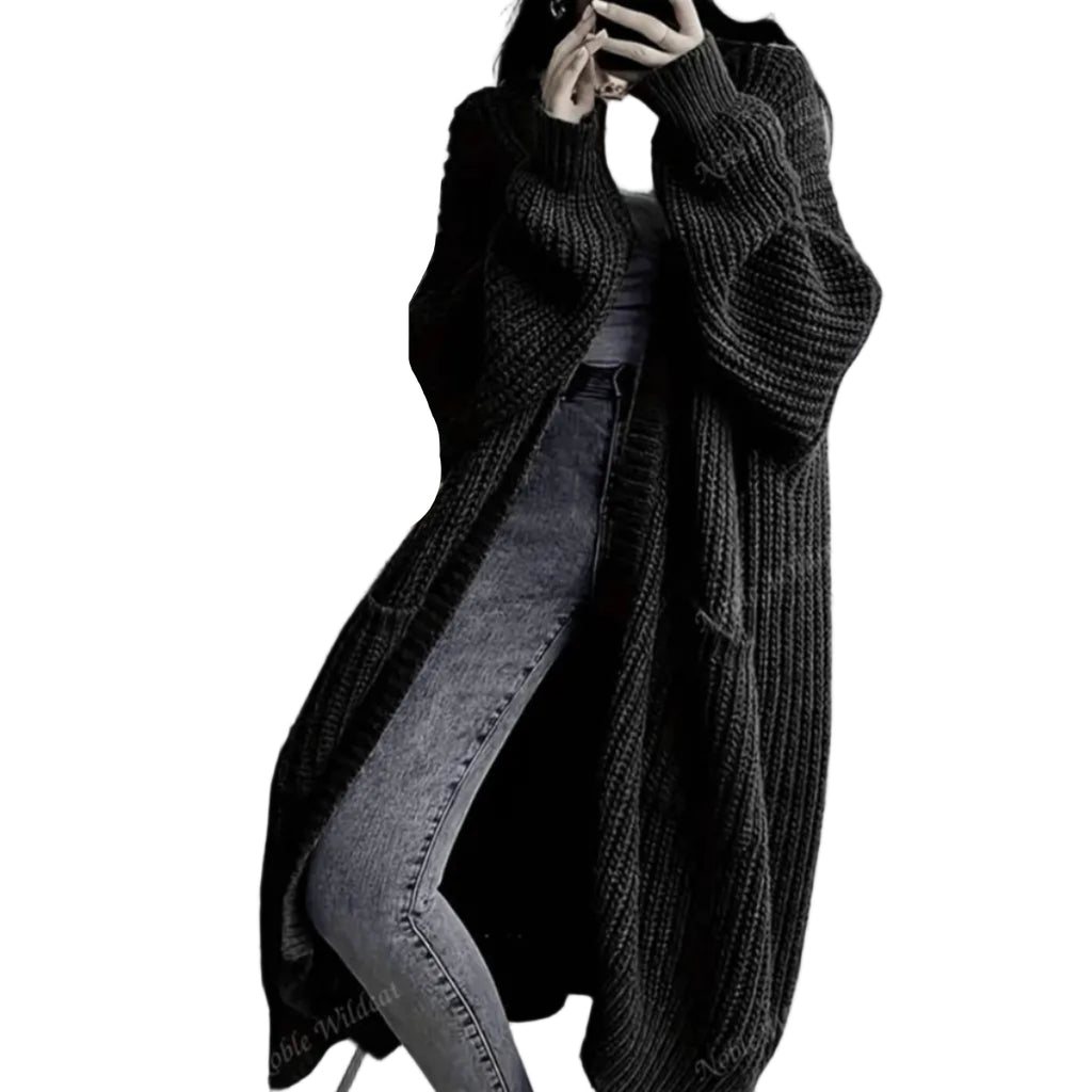 Dame Strikcardigan Akrylblanding | Oversized Cardigan Med Forlommer | Til Hverdagsbrug & Sæsonbrug | Vanero