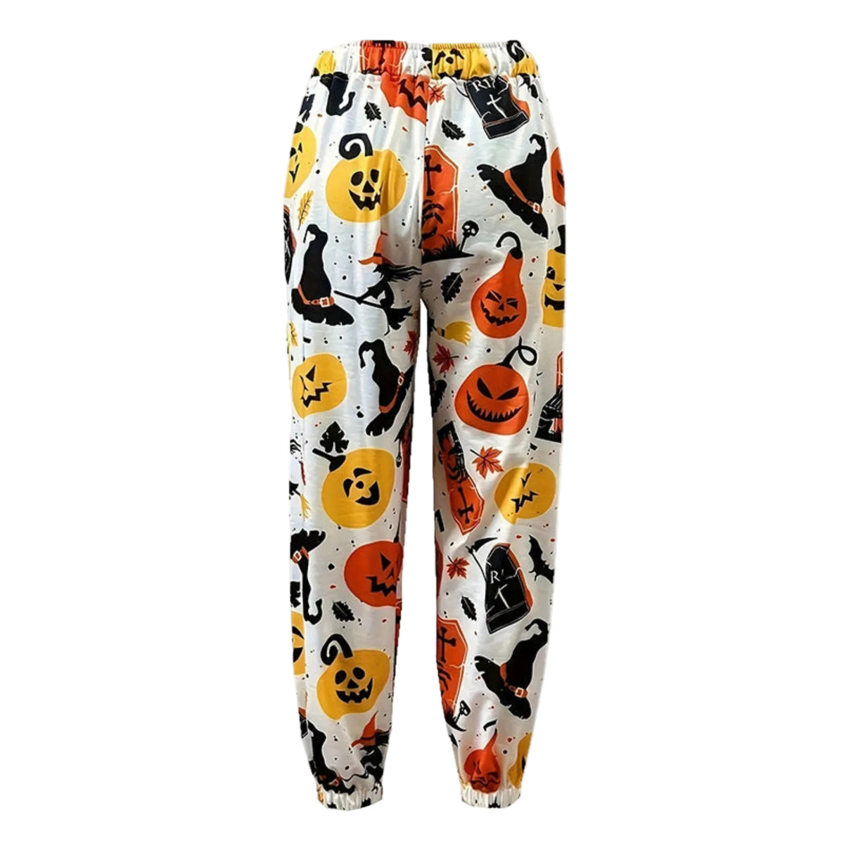 Dame Halloween Joggingbukser | Elastisk Talje & Grafisk Print | Casual Bukser med Græskar- & Spøgelsesmotiver | Vanero
