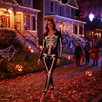 Dame Skelet Heldragt | Elastisk Stof Med Lynlåslukning Foran | Helkropskostume Til Halloween & Karneval | Vanero