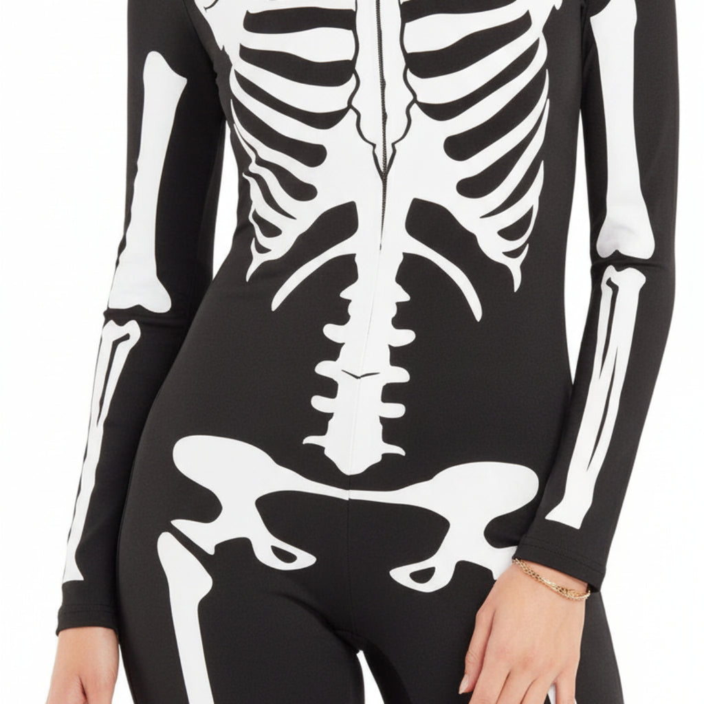 Dame Skelet Heldragt | Elastisk Stof Med Lynlåslukning Foran | Helkropskostume Til Halloween & Karneval | Vanero