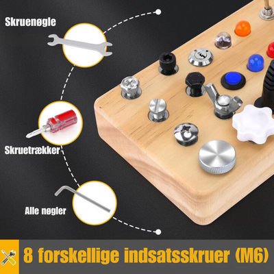 Montessori | Træ Aktivitetsbræt med 8 LED Kontakter - Sanselegetøj & Rejselegetøj (1+ År) | Vanero