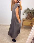 Dame Kjole 100% Polyester | Almindelig Pasform Maxikjole | Plisseret Design Til Hverdagsbrug & Arrangementer | Vanero