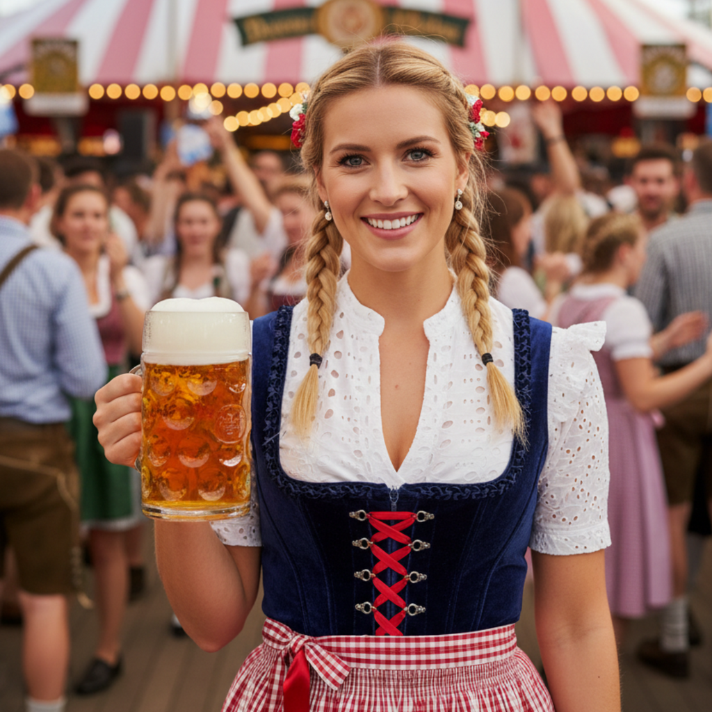 Dame Dirndl Bluse | Hvid V-Hals Oktoberfest Top | Traditionelt Inspireret Bluse Til Festivaler & Temafester | Vanero
