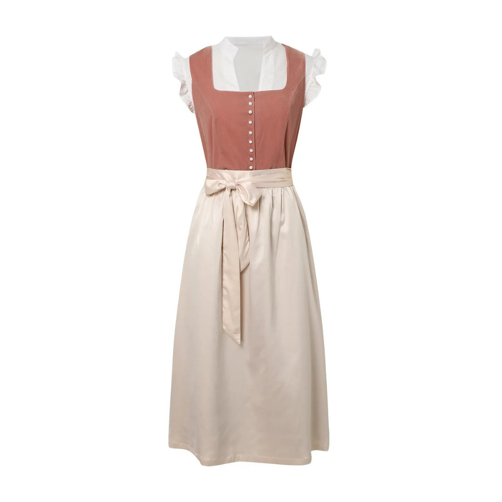 Dame Dirndl Midi-Kjole | Kortærmet Traditionelt Design | Bayersk Inspireret Kjole Til Oktoberfest & Festivaler | Vanero