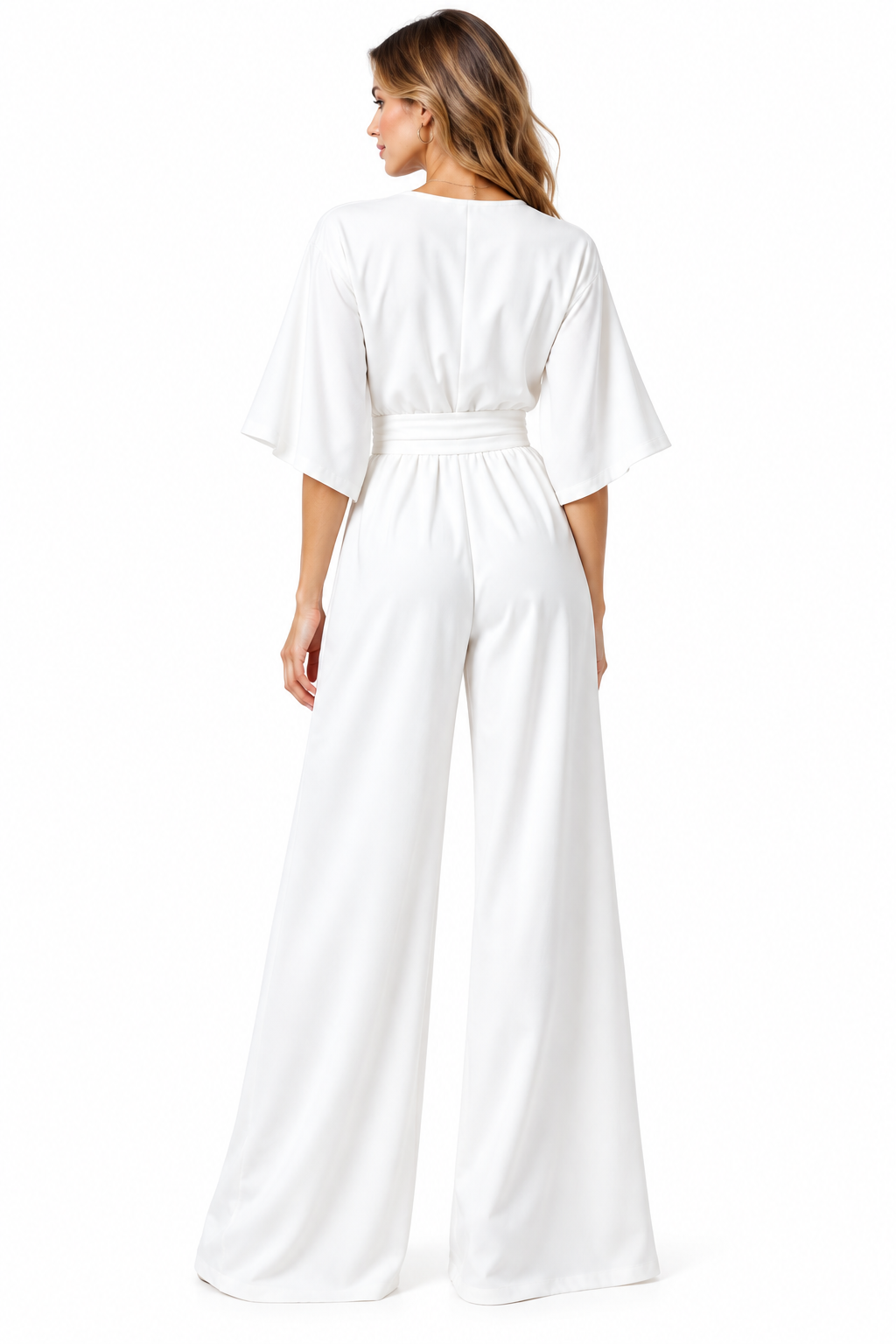 Jumpsuit I Polyester Til Dame | V-Udskæring & Brede Ben | Éndelsdesign Med Sidelommer Til Hverdag & Anledninger | Vanero
