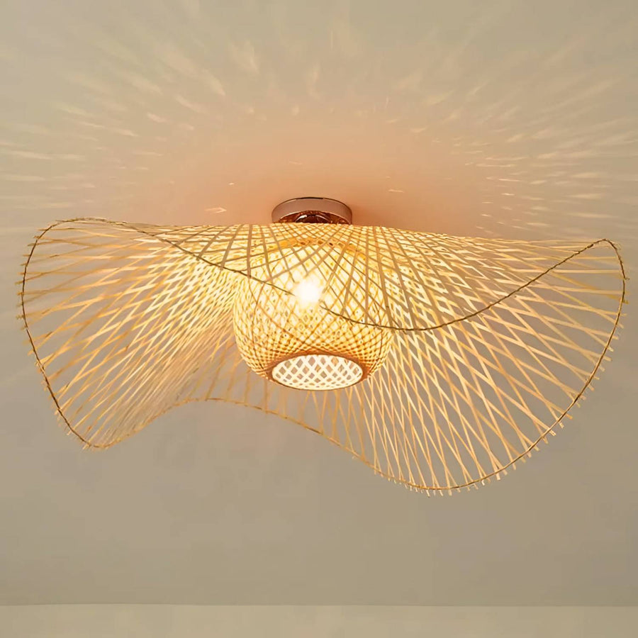 Pendellampe i Bambus med Vævet Skærm | E27 Loftlampe til Indendørs Brug | Japansk-Inspireret Belysning | Vanero