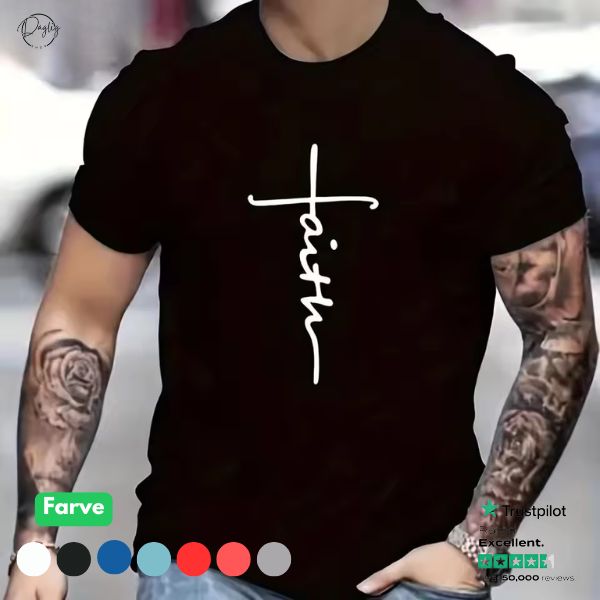 Herre T-Shirt Let Tekstilmateriale | Relaxed Fit Hverdagsbeklædning | Korsmotiv Design Til Hverdag & Fritidsbrug | Vanero