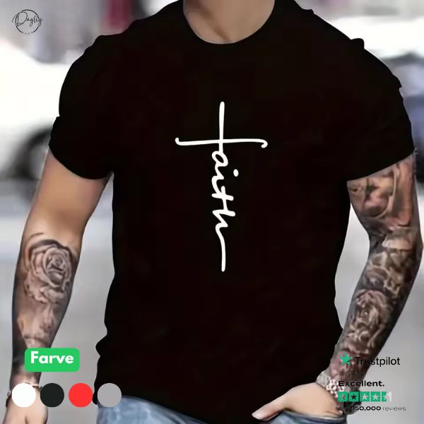 Herre T-Shirt Let Tekstilmateriale | Relaxed Fit Hverdagsbeklædning | Korsmotiv Design Til Hverdag & Fritidsbrug | Vanero