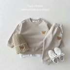 Træningssæt Bomuldsblanding | To-Delt Sweatshirt Sæt | Bjørnemotiv til Hverdagsbrug | Vanero