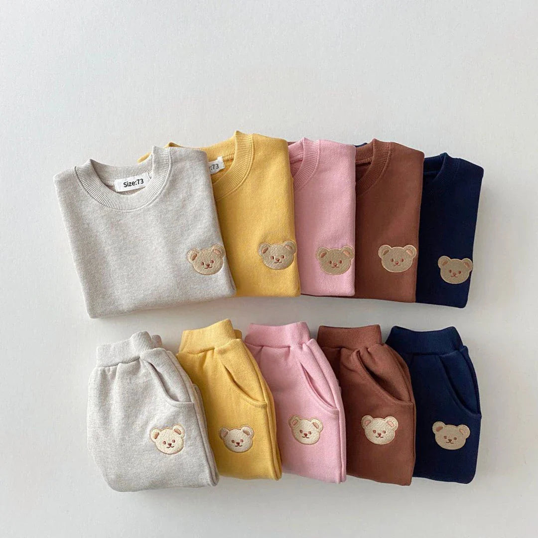 Træningssæt Bomuldsblanding | To-Delt Sweatshirt Sæt | Bjørnemotiv til Hverdagsbrug | Vanero