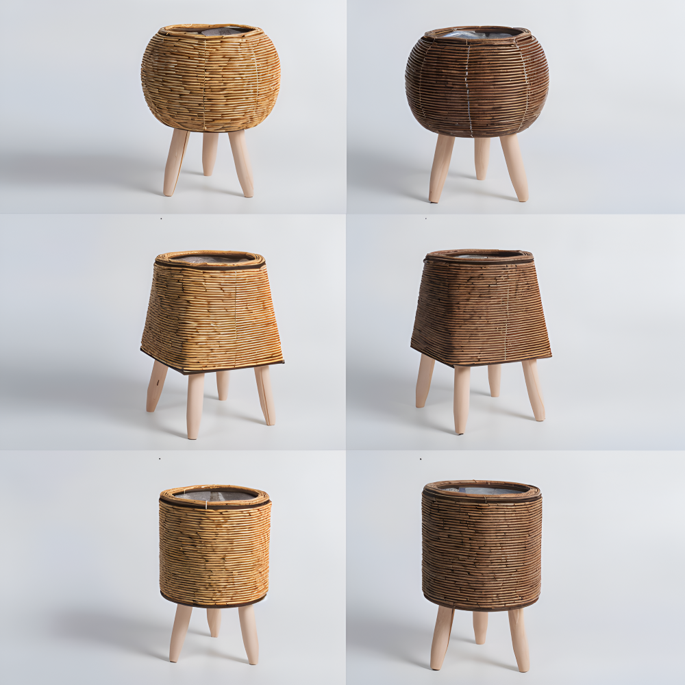 Rattan-Look Plantekrukke Kurvedesign | Flettet Struktur Syntetisk Konstruktion | Indendørs Overdækket Terrasse & Plantebrug | Vanero