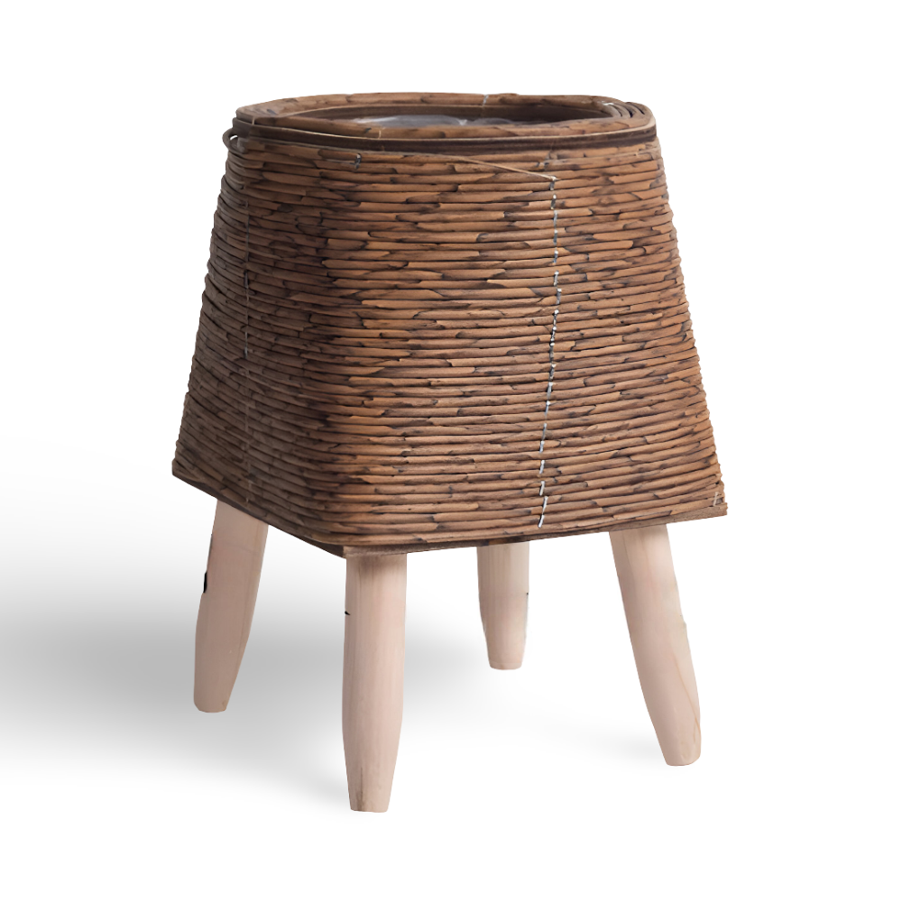 Rattan-Look Plantekrukke Kurvedesign | Flettet Struktur Syntetisk Konstruktion | Indendørs Overdækket Terrasse & Plantebrug | Vanero