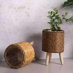 Rattan-Look Plantekrukke Kurvedesign | Flettet Struktur Syntetisk Konstruktion | Indendørs Overdækket Terrasse & Plantebrug | Vanero