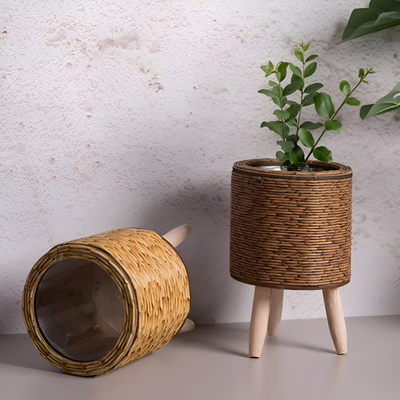 FauxWicker Pot | Håndlavet Rustik Rattan Plantekrukke - Dekorativ Blomsterkurv | Vanero