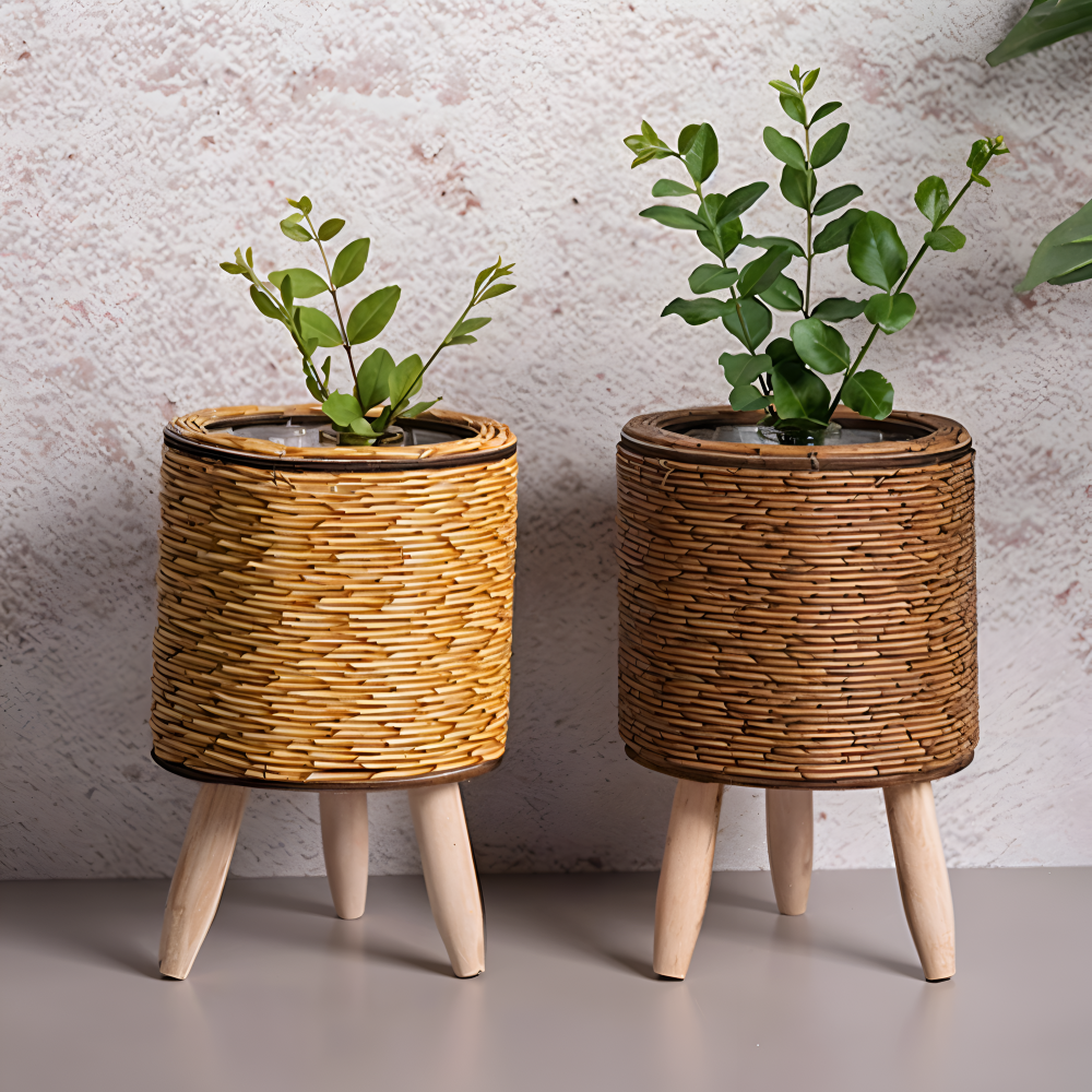 FauxWicker Pot | Håndlavet Rustik Rattan Plantekrukke - Dekorativ Blomsterkurv | Vanero