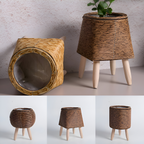 Rattan-Look Plantekrukke Kurvedesign | Flettet Struktur Syntetisk Konstruktion | Indendørs Overdækket Terrasse & Plantebrug | Vanero