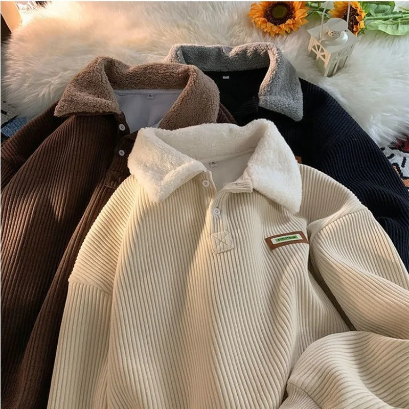 Herre Fleece Pullover Polyester | Regular Fit Sweatshirt Med Knaplukning | Fløjlsdesign Til Hverdagsbrug & Vinter | Vanero
